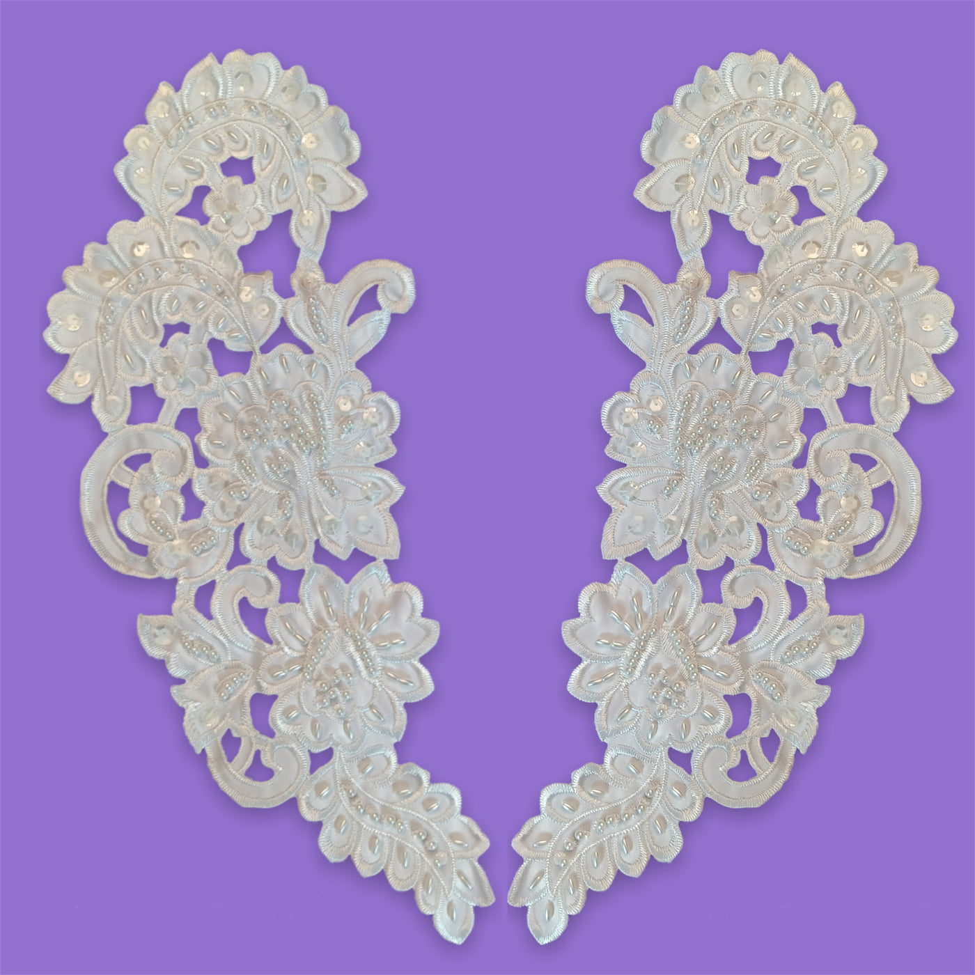 Beaded Lace Applique Embroidered on 100% Polyester Satin | Lace USA