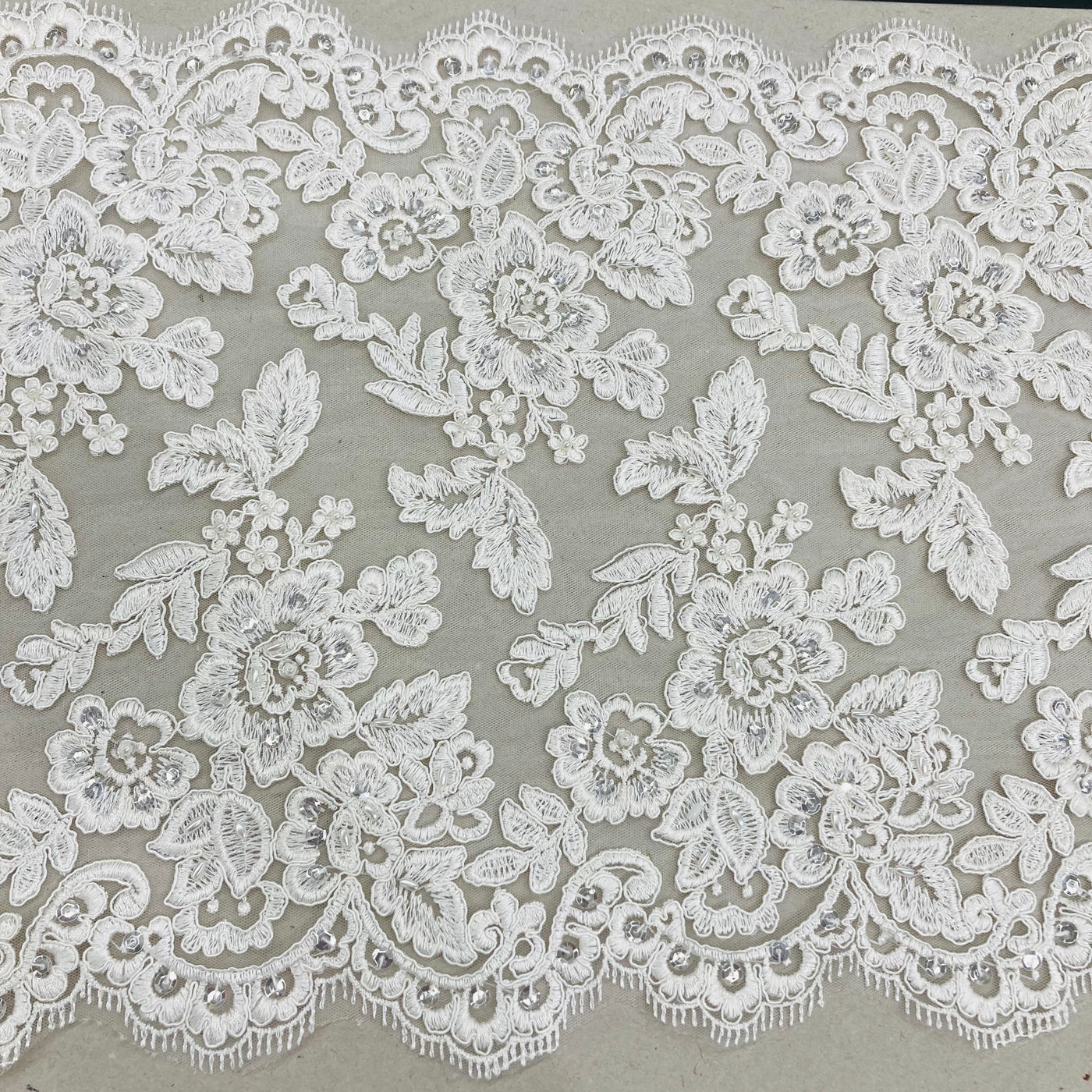 Double Sided Lace Trimming Beaded Corded Embroidered on 100% Polyester Net Mesh | Lace USA