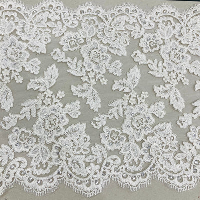 Double Sided Lace Trimming Beaded Corded Embroidered on 100% Polyester Net Mesh | Lace USA