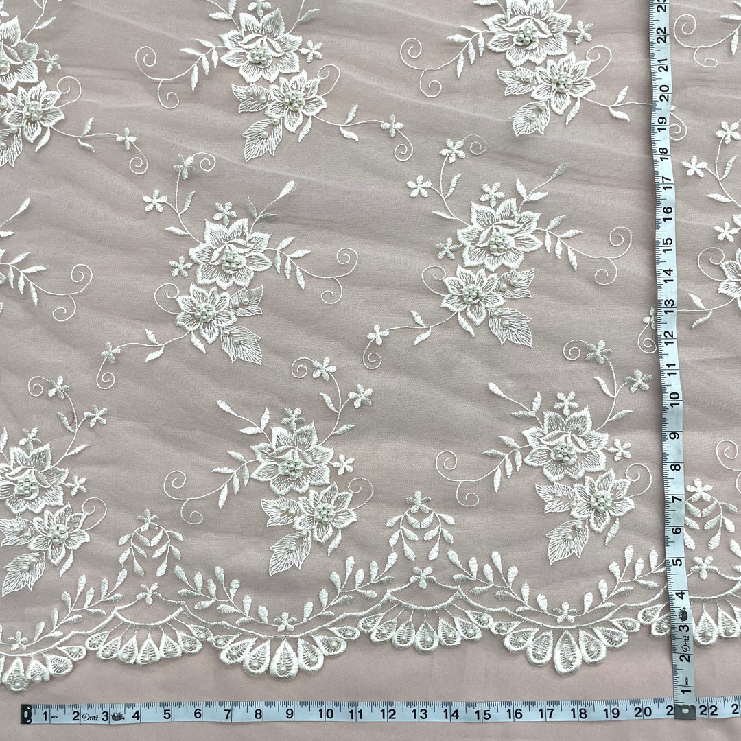 Beaded Lace Fabric Embroidered on 100% Polyester Net Mesh | Lace USA