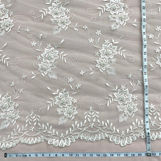 Beaded Lace Fabric Embroidered on 100% Polyester Net Mesh | Lace USA