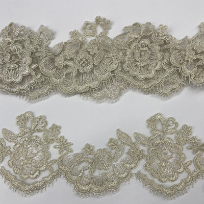 Corded Antique Gold Trimming Embroidered on 100% Polyester Net Mesh. Lace Usa