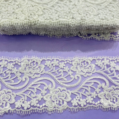 Corded & Embroidered Double Sided Trimming on Mesh Net Lace. Lace USA