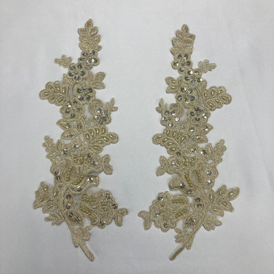 Beaded & Corded Floral Lace Applique Embroidered on 100% Polyester Net Mesh | Lace USA