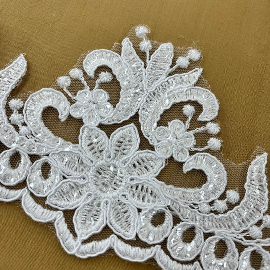 Beaded & Corded Floral Lace Trimming Embroidered on 100% Polyester Net Mesh | Lace USA