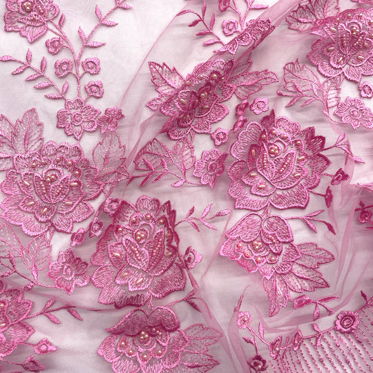 Beaded Lace Fabric Embroidered on 100% Polyester Net Mesh | Lace USA