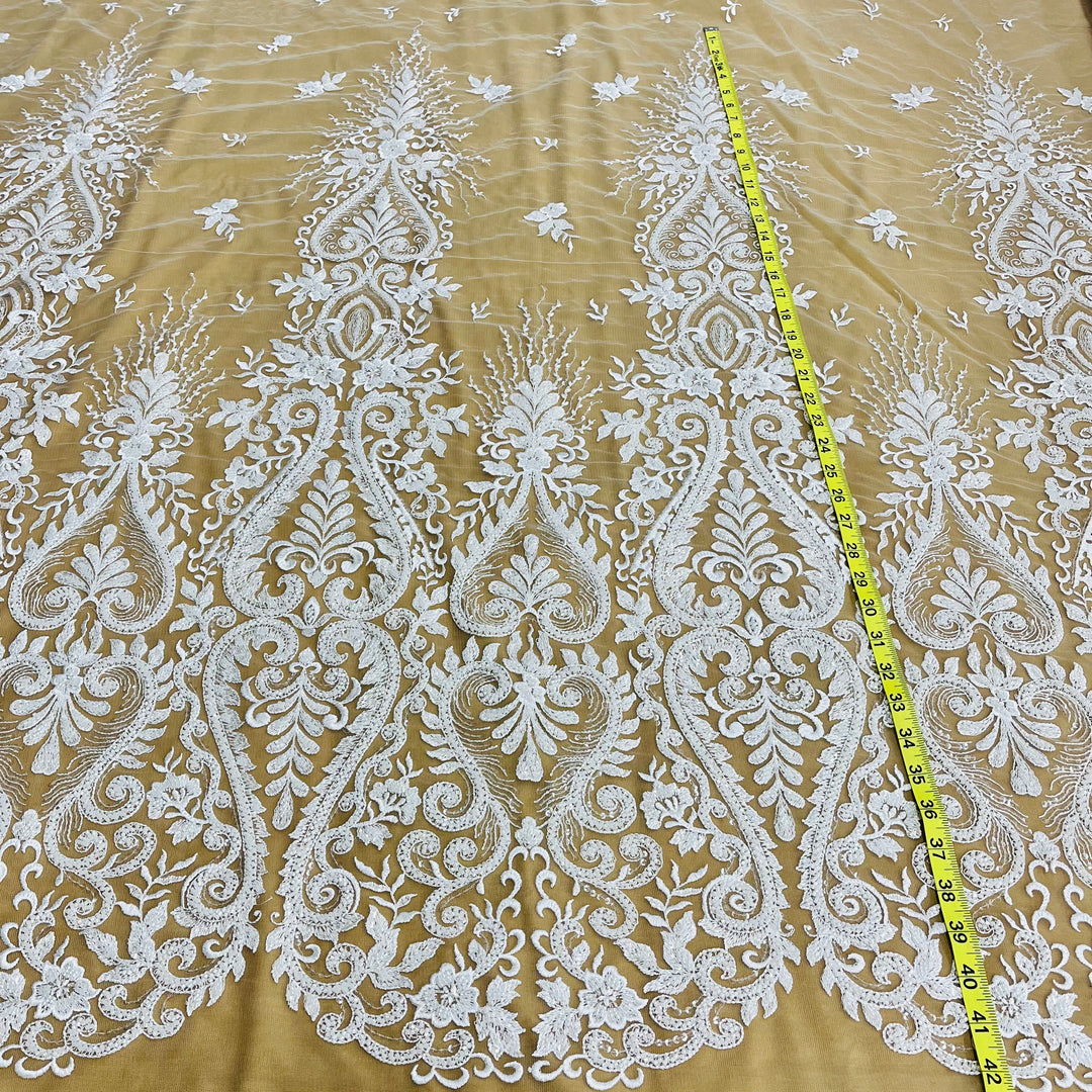 Lace Net Material Beaded Lace Fabric Embroidered on 100% Polyester Net Mesh | Lace USA