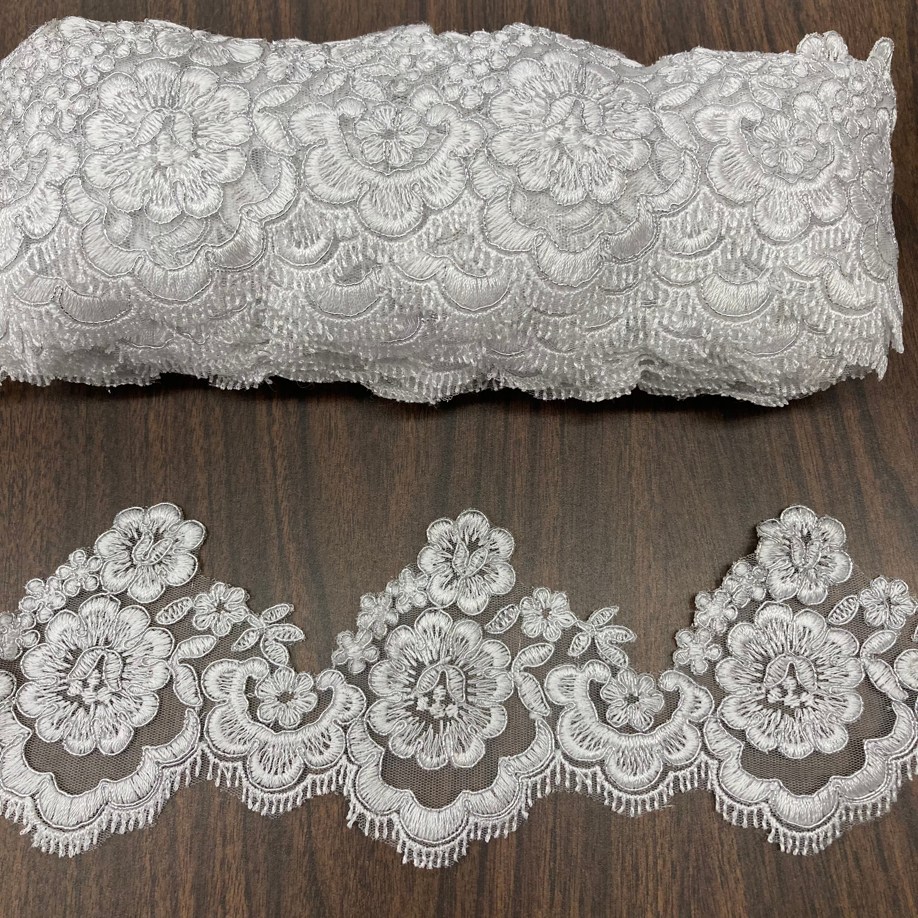 Corded Lace Trimming Embroidered on 100% Polyester Net Mesh | Lace USA