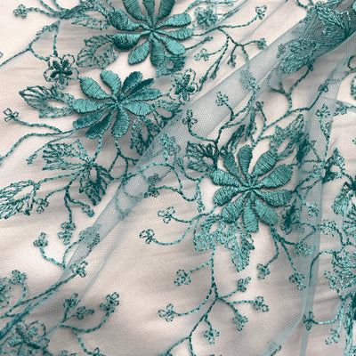 Floral Lace Fabric Embroidered on 100% Polyester Net Mesh | Lace USA