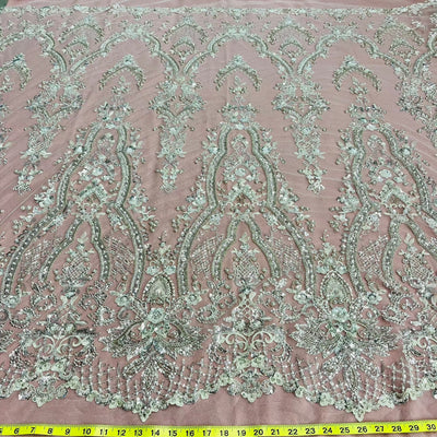Beaded Lace Fabric Embroidered on 100% Polyester Net Mesh | Lace USA - GD-227239 Antique Silver