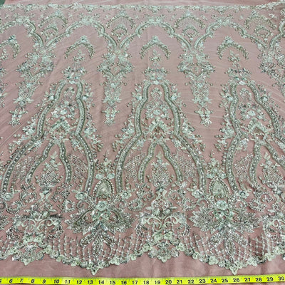 Beaded Lace Fabric Embroidered on 100% Polyester Net Mesh | Lace USA - GD-227239 Antique Silver