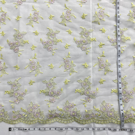 Corded Bridal Lace Fabric Embroidered on 100% Polyester Net Mesh | Lace USA