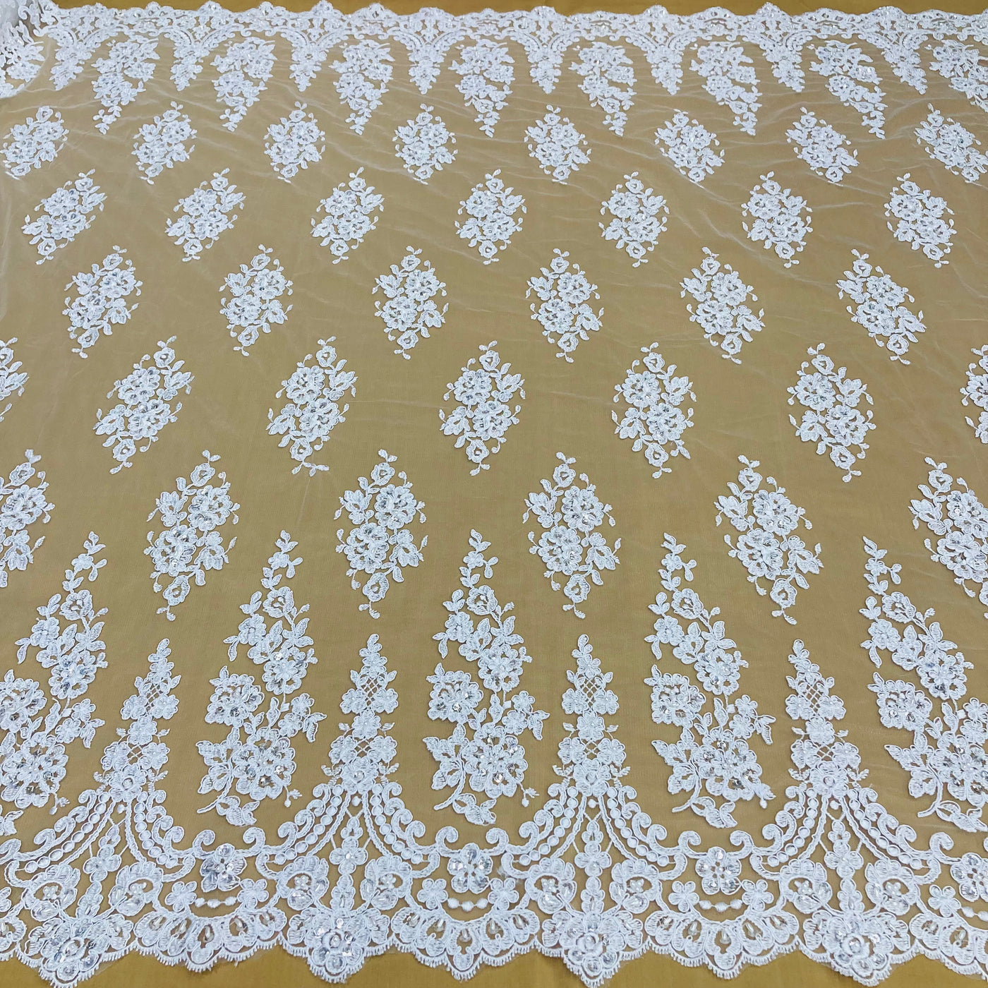 Beaded & Corded Lace Fabric Embroidered on 100% Polyester Net Mesh | Lace USA