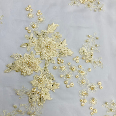 3D Floral Embroidered & Beaded Net Fabric. Lace USA