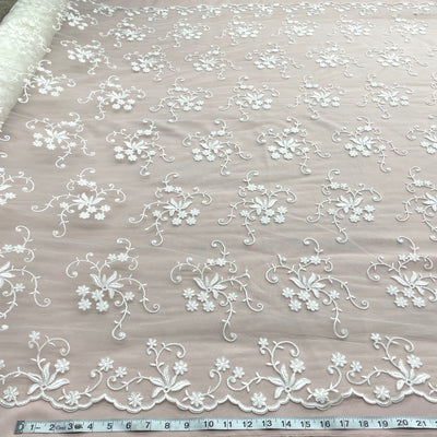 Corded Bridal Lace Fabric Embroidered on 100% Polyester Net Mesh | Lace USA