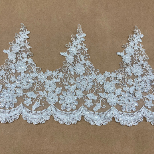 Corded & Beaded Ivory with Silver Trimming Lace, Embroidered on 100% Polyester Net Mesh. Lace Usa