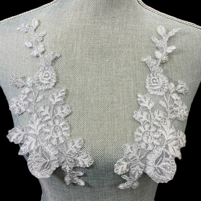 Corded Floral Applique Embroidered on 100% Polyester Net Mesh | Lace USA