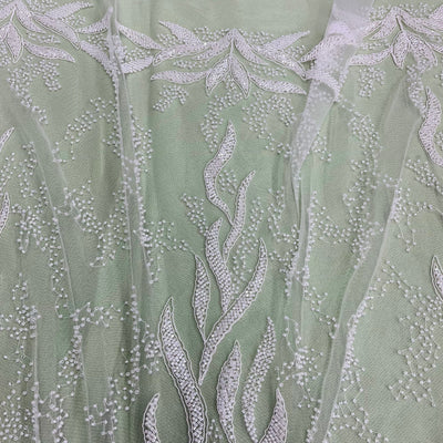 Beaded & Corded Bridal Lace Fabric Embroidered on 100% Polyester Net Mesh | Lace USA