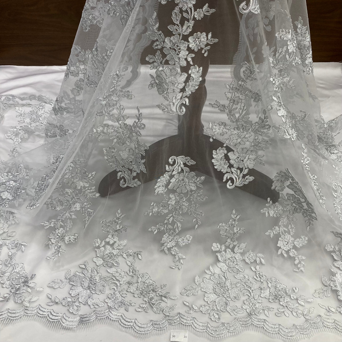Corded Bridal Lace Fabric Embroidered on Poly Net Mesh. Lace USA