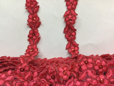 Corded, Beaded & Embroidered Coral with Metallic Trimming. Lace Usa