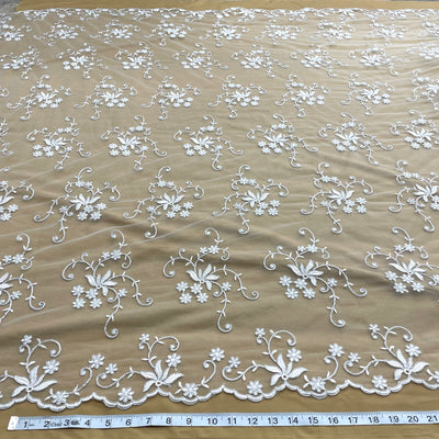 Corded Bridal Lace Fabric Embroidered on 100% Polyester Net Mesh | Lace USA