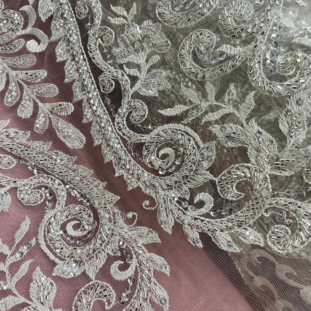 Lace Net Material Beaded Lace Fabric Embroidered on 100% Polyester Net Mesh | Lace USA