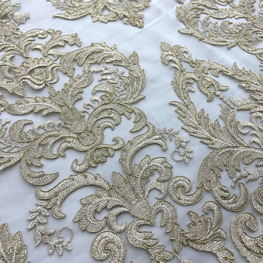 Corded Bridal Lace Fabric Embroidered on 100% Polyester Net Mesh | Lace USA