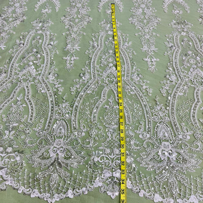 Beaded Lace Fabric Embroidered on 100% Polyester Net Mesh | Lace USA