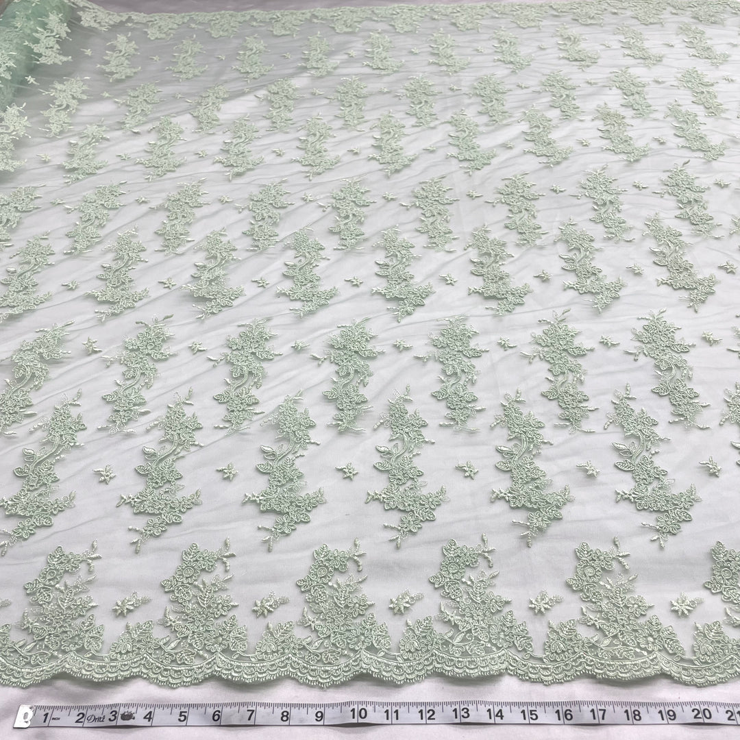 Corded Bridal Lace Fabric Embroidered on 100% Polyester Net Mesh | Lace USA