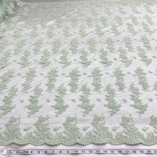 Corded Bridal Lace Fabric Embroidered on 100% Polyester Net Mesh | Lace USA
