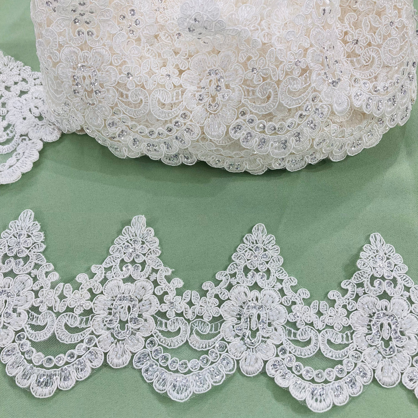 Beaded & Corded Lace Trimming Embroidered on 100% Polyester Net Mesh | Lace USA