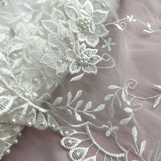 Beaded Lace Fabric Embroidered on 100% Polyester Net Mesh | Lace USA