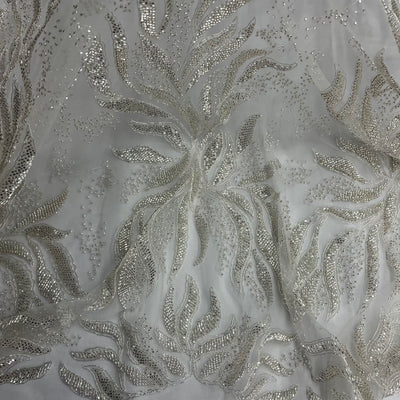 Beaded & Corded Bridal Lace Fabric Embroidered on 100% Polyester Net Mesh | Lace USA