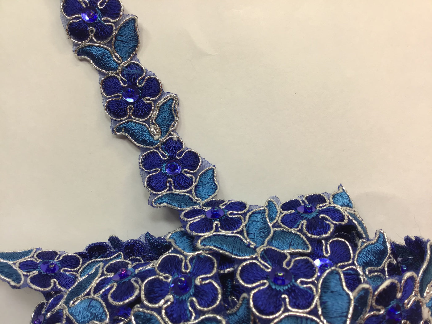 Corded, Beaded & Embroidered Royal with Turquoise Trimming. Lace Usa