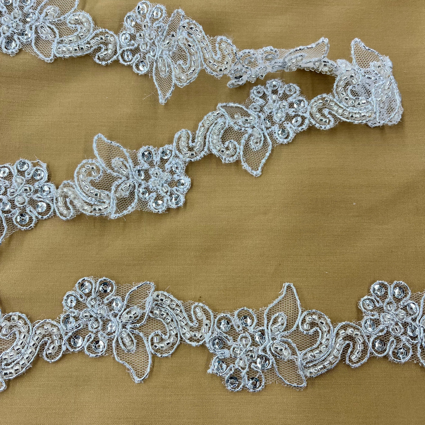 Beaded & Corded Lace Trimming Embroidered on 100% Polyester Organza | Lace USA