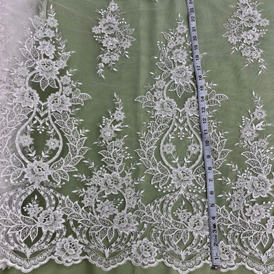 Beaded & Corded Bridal Lace Fabric Embroidered on 100% Polyester Net Mesh | Lace USA - GD-55619