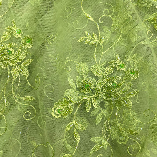 Beaded Lace Fabric Embroidered on 100% Polyester Net Mesh | Lace USA