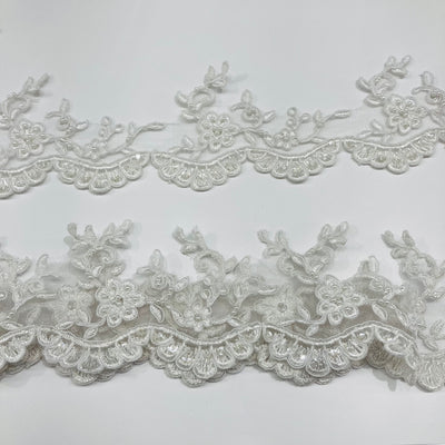 Beaded & Corded Lace Trimming Embroidered on 100% Polyester. Lace Usa