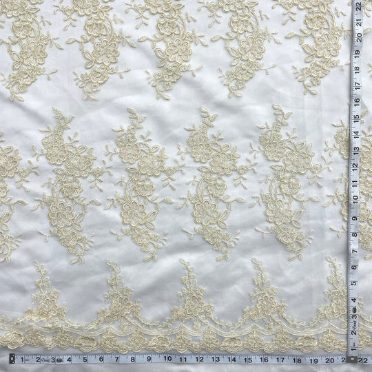 Corded Bridal Lace Fabric Embroidered on 100% Polyester Net Mesh | Lace USA