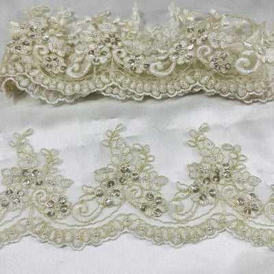 Beaded & Corded Lace Trimming Embroidered on 100% Polyester Net Mesh | Lace USA