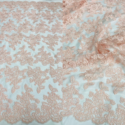 Corded & Beaded Bridal Lace Fabric Embroidered on Net Mesh. Lace USA