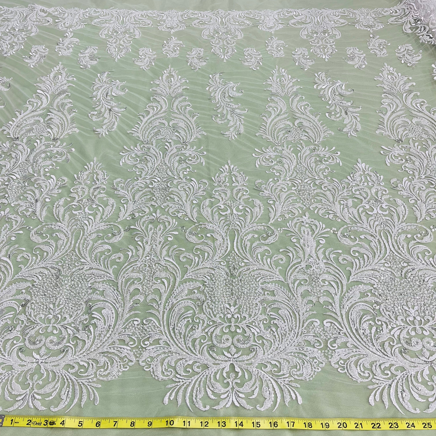 Beaded Lace Fabric Embroidered on 100% Polyester Net Mesh | Lace USA-GD-13267