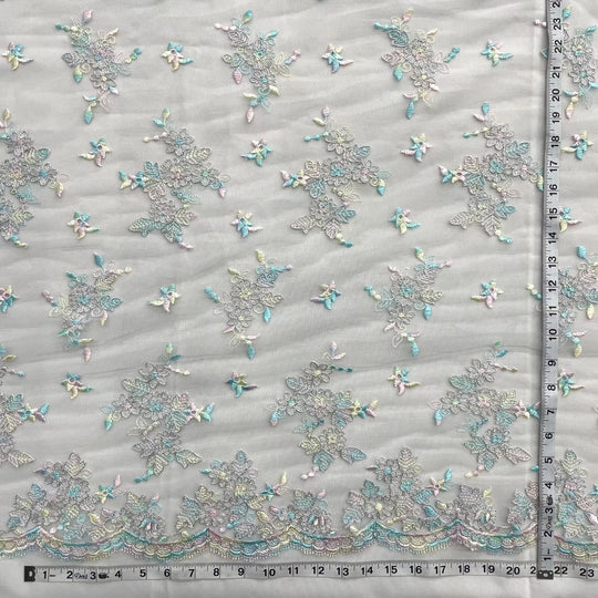 Corded Bridal Lace Fabric Embroidered on 100% Polyester Net Mesh | Lace USA