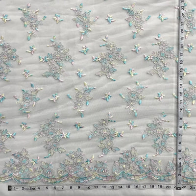 Corded Bridal Lace Fabric Embroidered on 100% Polyester Net Mesh | Lace USA