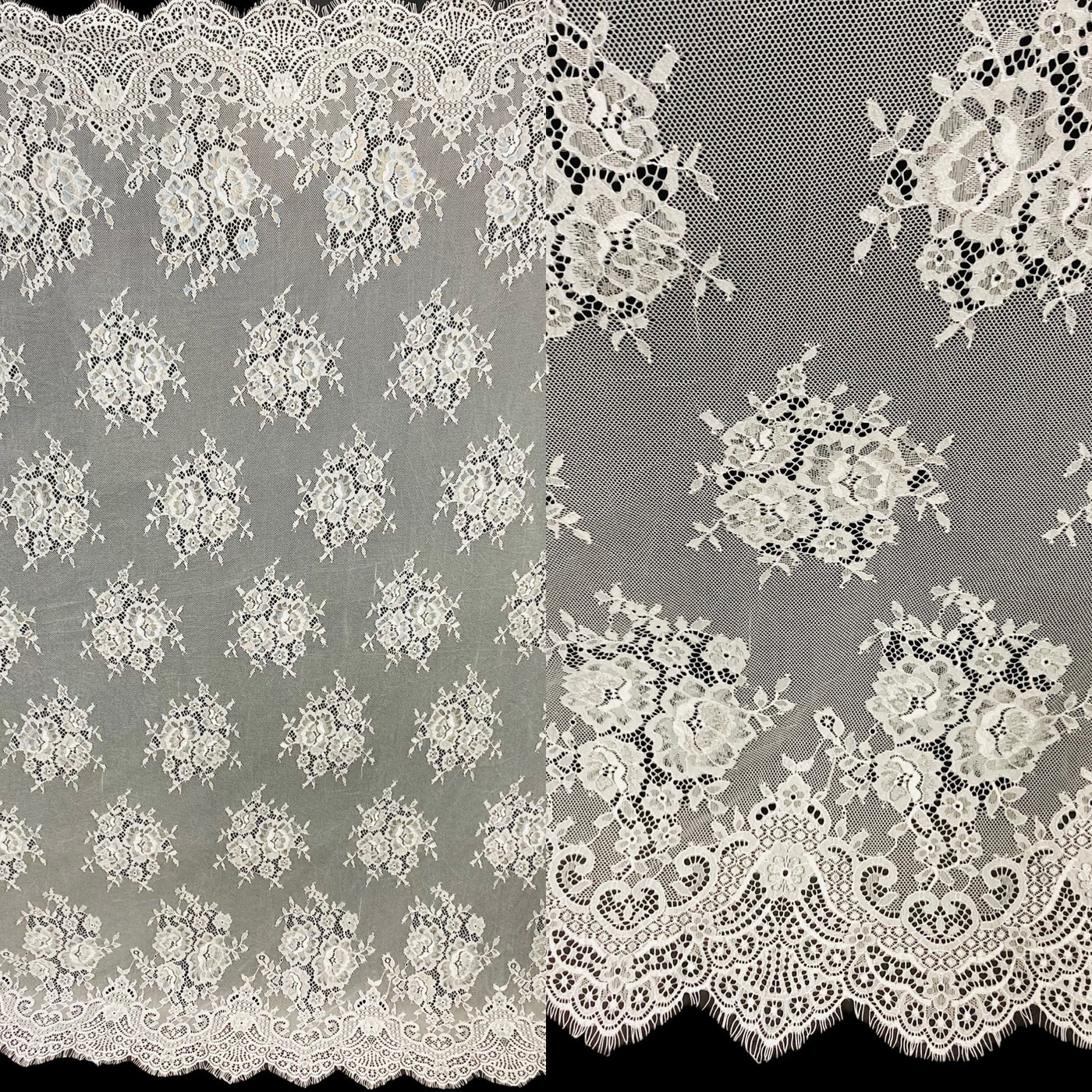 Chantilly Embroidered Lace Fabric with Eyelash Scallop | Lace USA