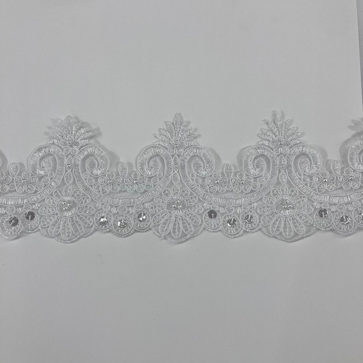 Beaded & Corded Lace Trimming Embroidered on 100% Polyester Net Mesh. Lace Usa