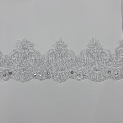 Beaded & Corded Lace Trimming Embroidered on 100% Polyester Net Mesh. Lace Usa