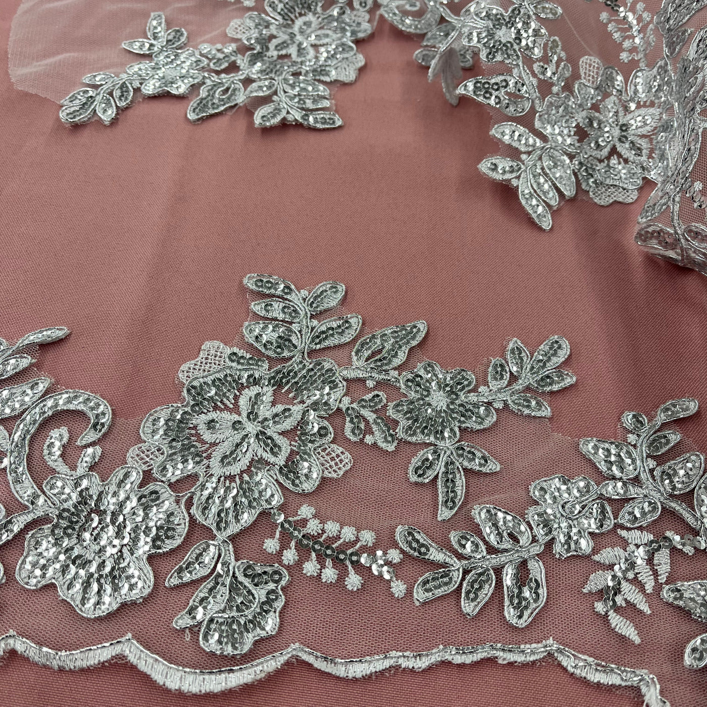 Beaded & Corded Floral Lace Trimming Embroidered on 100% Polyester Net Mesh | Lace USA