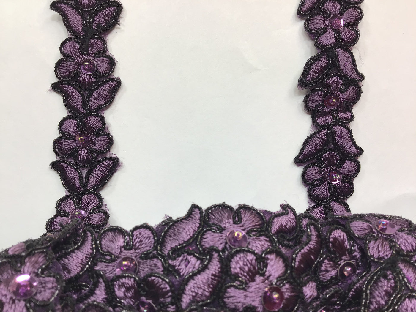 Corded, Beaded & Embroidered Plum with Metallic Trimming. Lace Usa