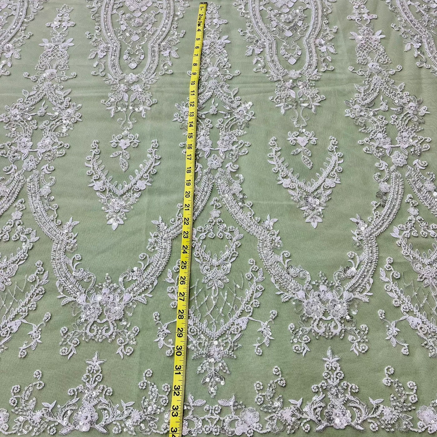 Beaded Lace Fabric Embroidered on 100% Polyester Net Mesh | Lace USA - GD-227239 Ivory